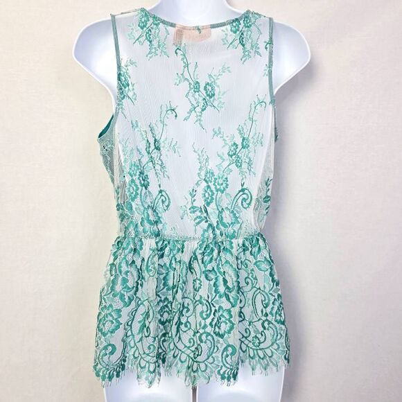 Willow Root Green Lace Sleeveless Peplum Top Women’s L - Picture 4 of 7